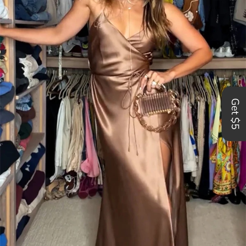 Chic Satin Maxi Dress in Brown